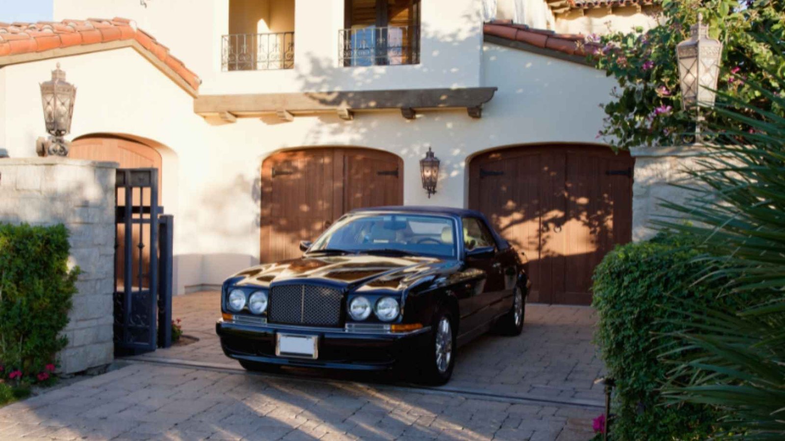 Luxurious Car Parked In Entrance Gate Of House